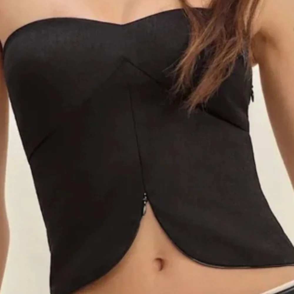 Reformation Fia Black Linen Strapless Split Hem Top Tube Corset Minimalist Sz 6